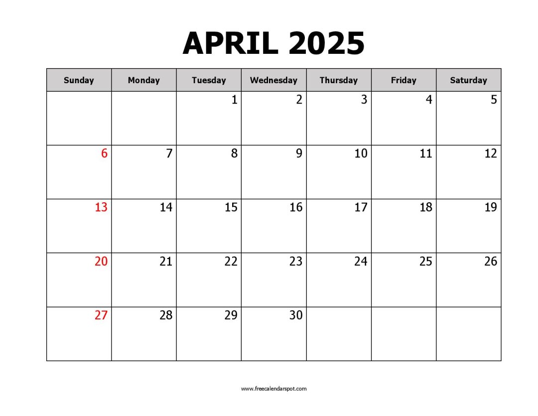 Free april 2025 calendar printable pdf word