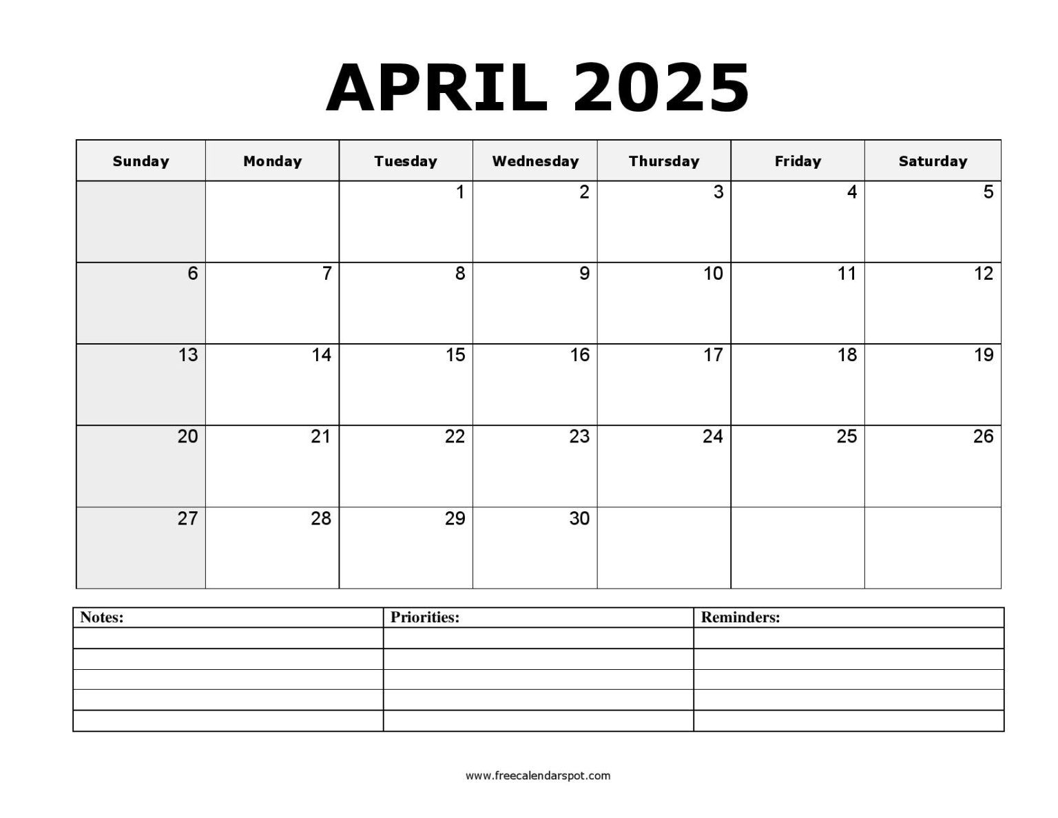 Free April 2025 Calendar Printable PDF, Word