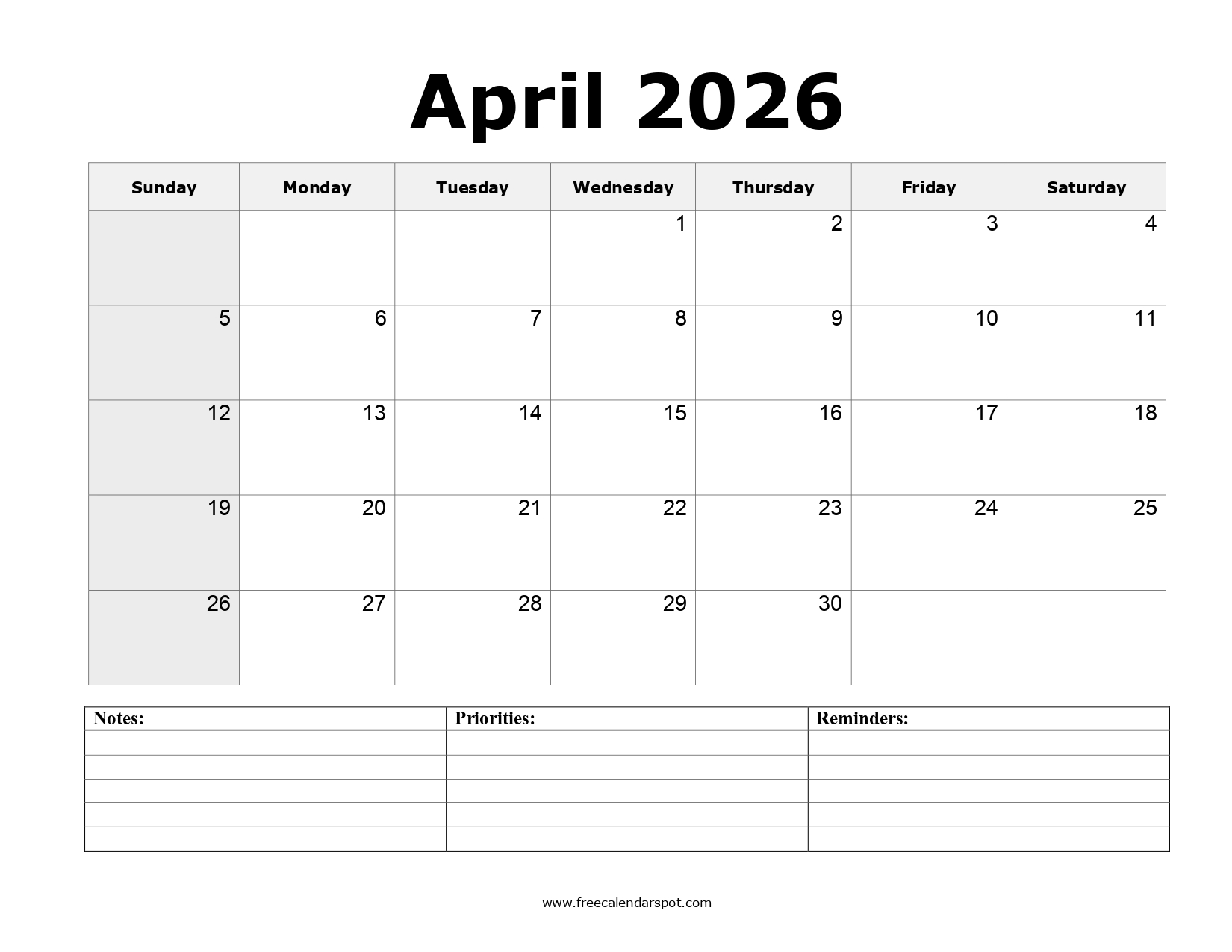 April 2025 printable calendar