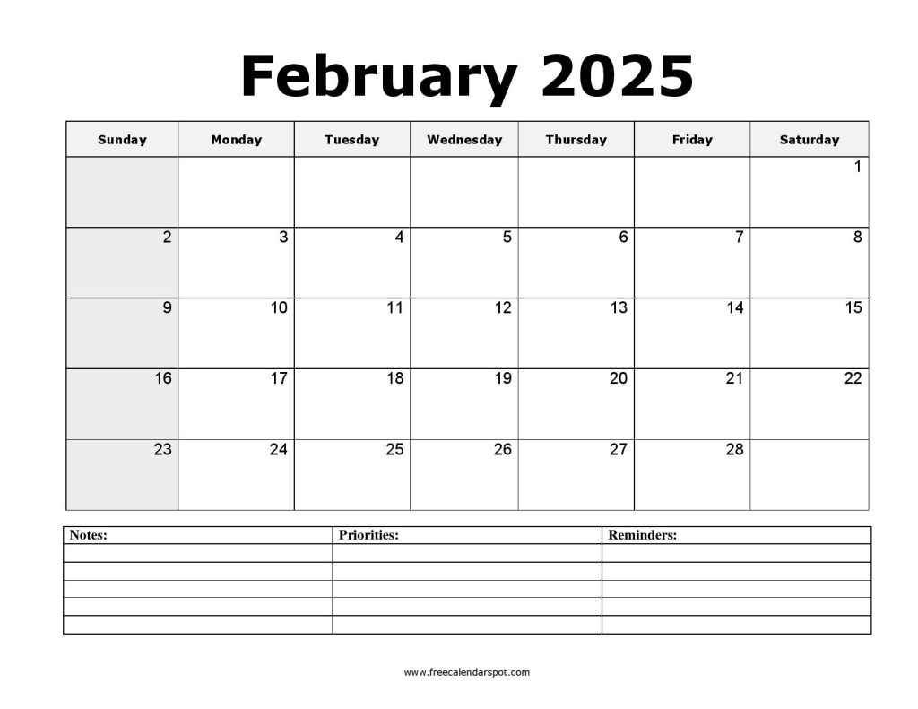 Printable February 2025 Calendar