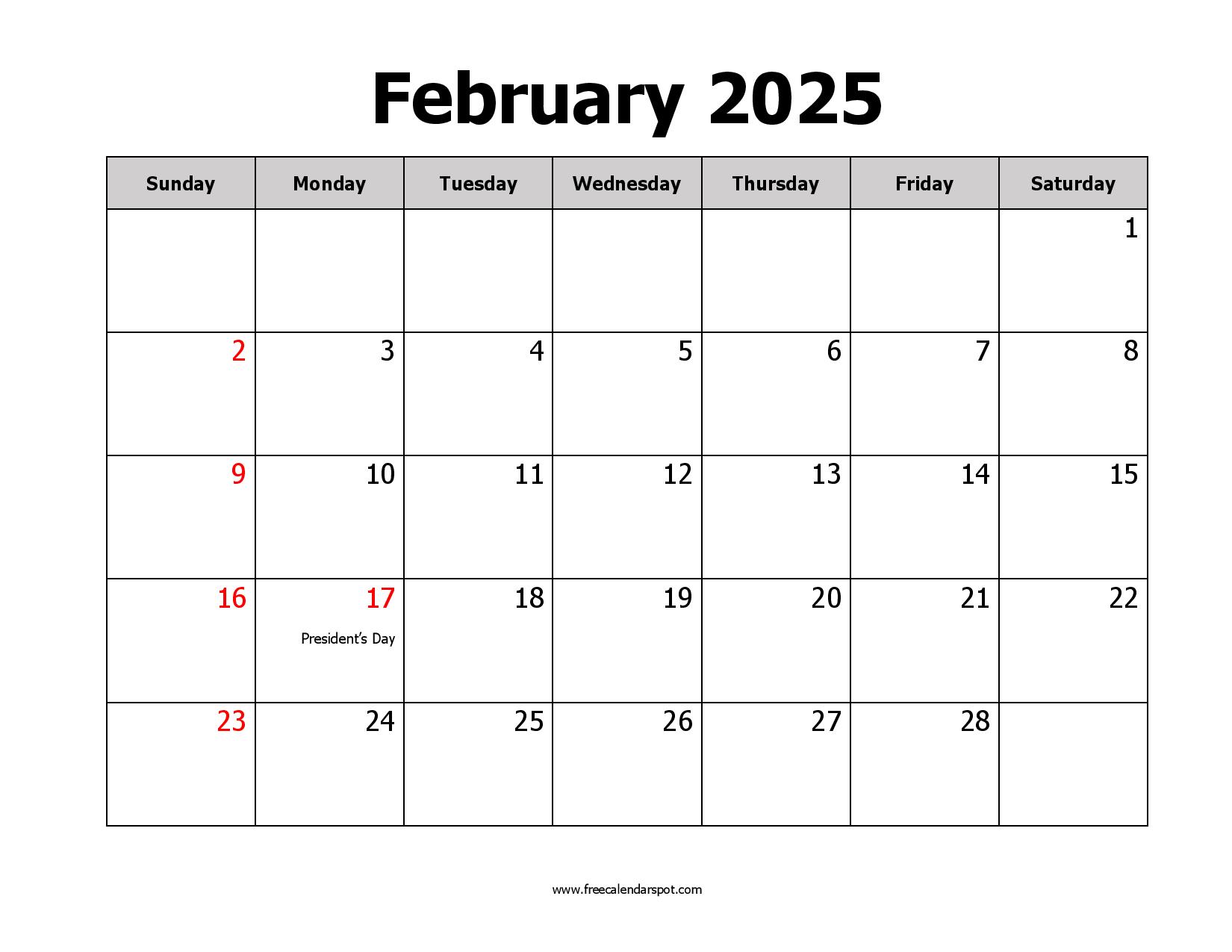 Free February 2025 Calendar Printable PDF, Word