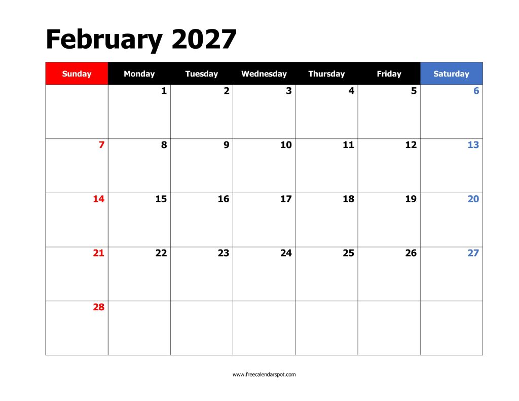 February 2027 Printable Calendar