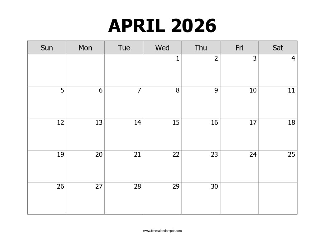 April 2026 Printable Calendar