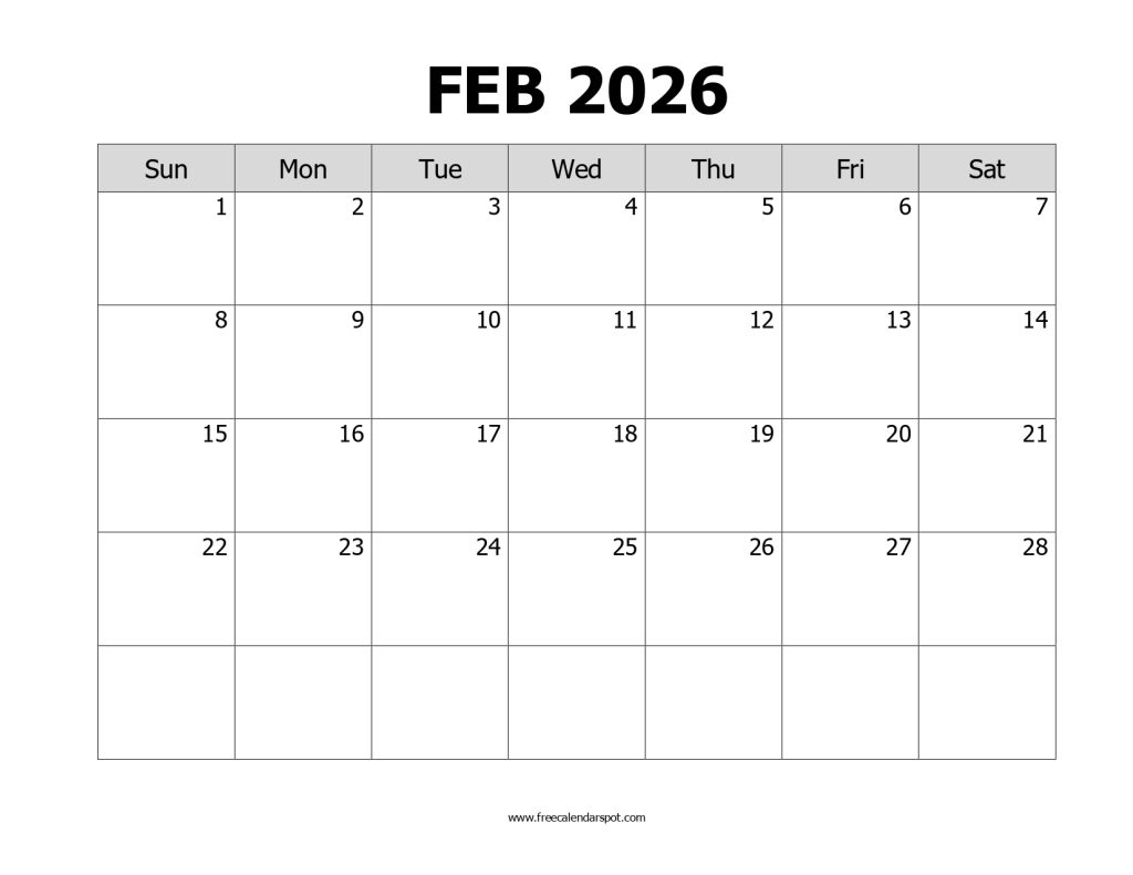 February 2026 Calendar Printable
