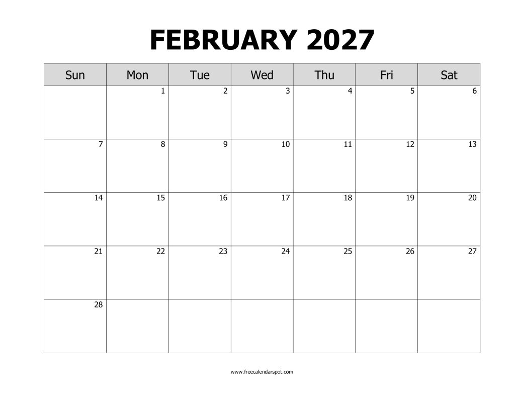 February 2027 Calendar Printable