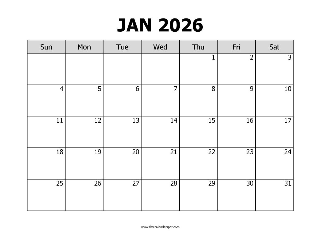January 2026 Calendar Printable