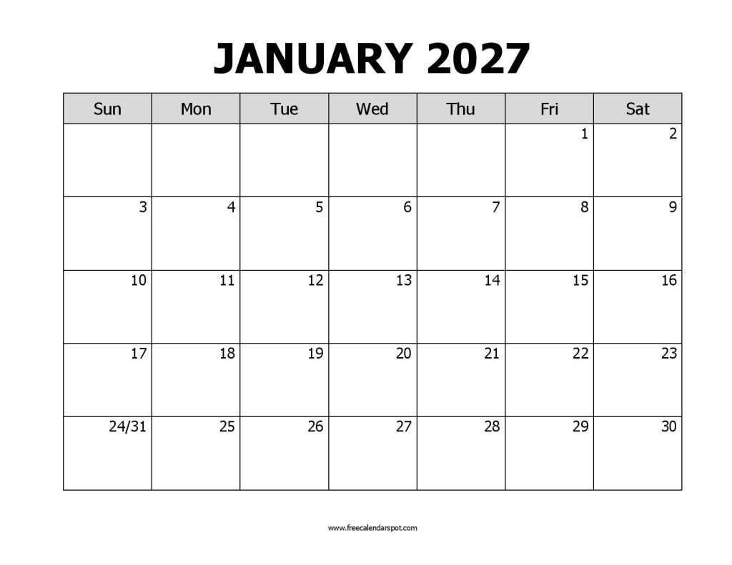 January 2027 Calendar