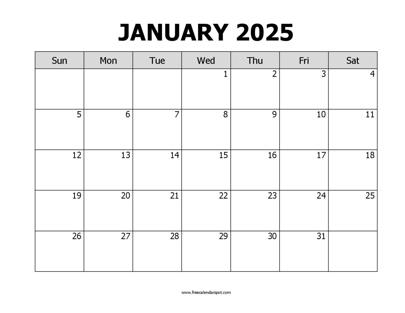 Free January 2025 Calendar Printable PDF, Word