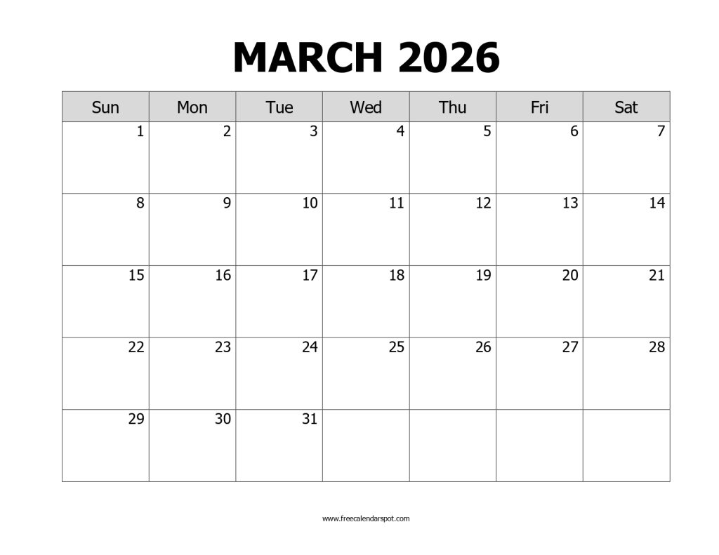 March 2026 Printable Calendar