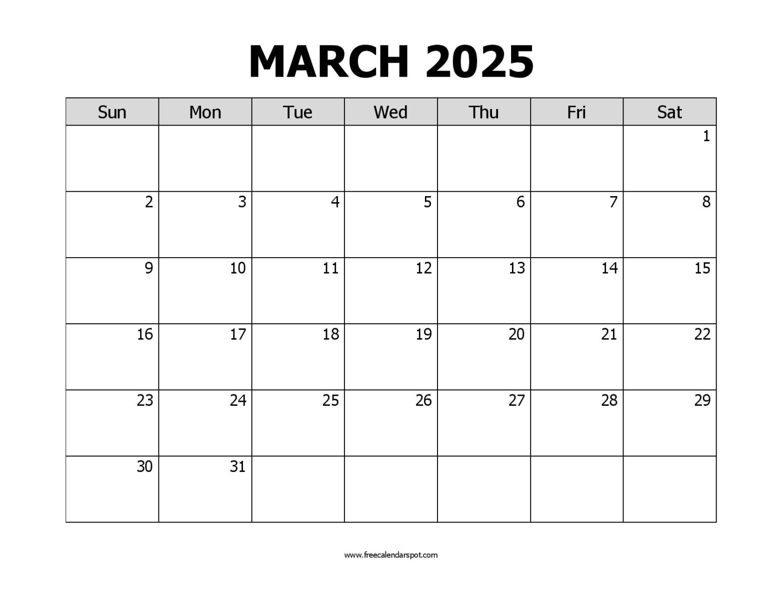 Free march 2025 calendar printable pdf word