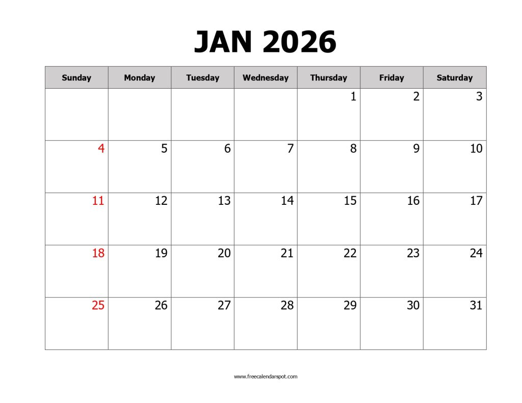 January 2026 Printable Calendar