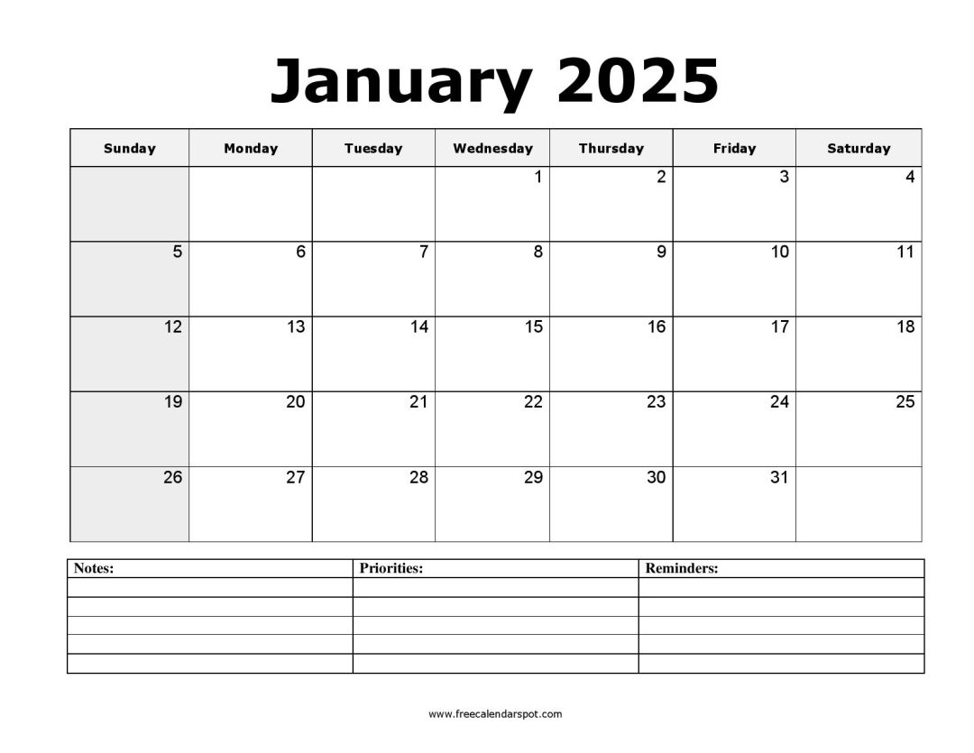 Free January 2025 Calendar Printable | PDF, Word