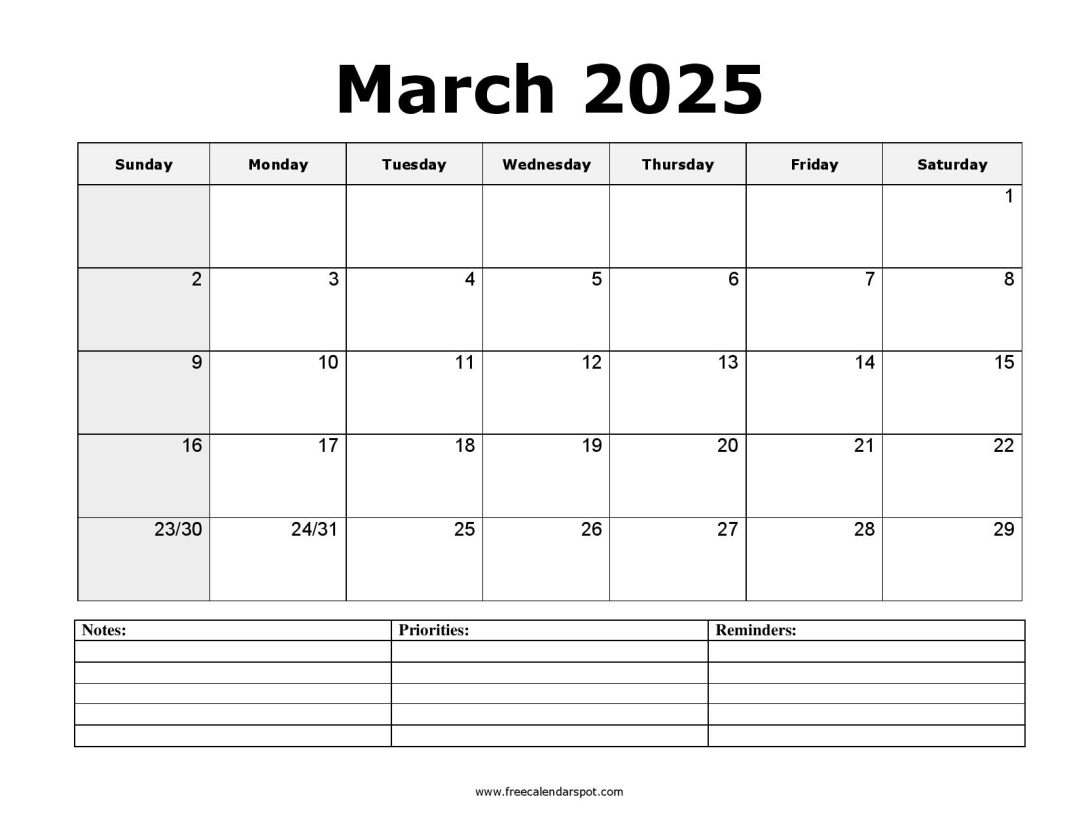 Free March 2025 Calendar Printable PDF, Word