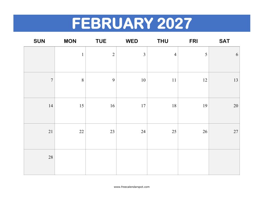 Printable Calendar February 2027