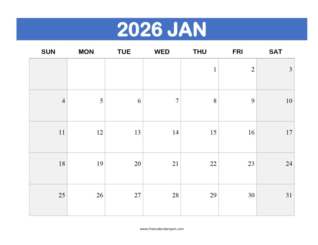Printable Calendar January 2026