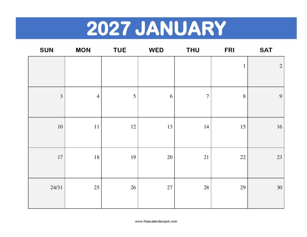 Printable Calendar January 2027