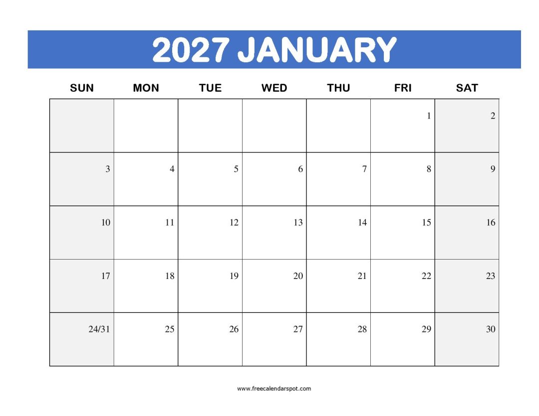 Free January 2027 Calendar Printable | PDF, Word
