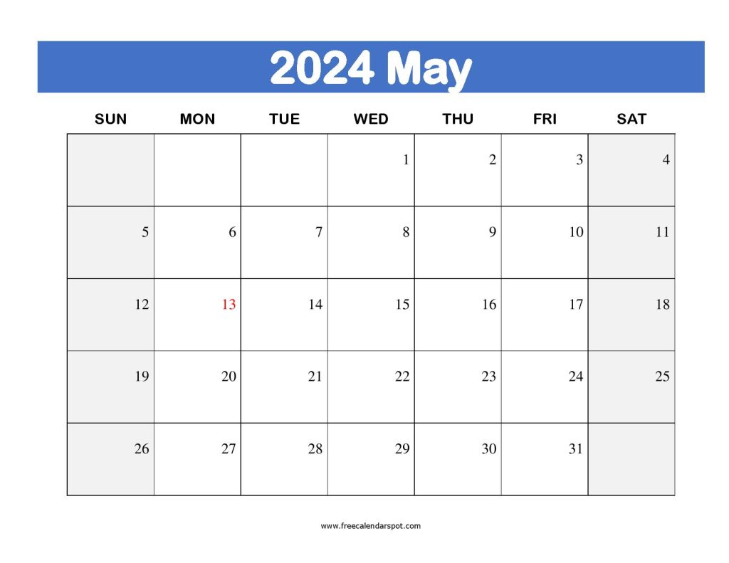 Printable Calendar May 2024