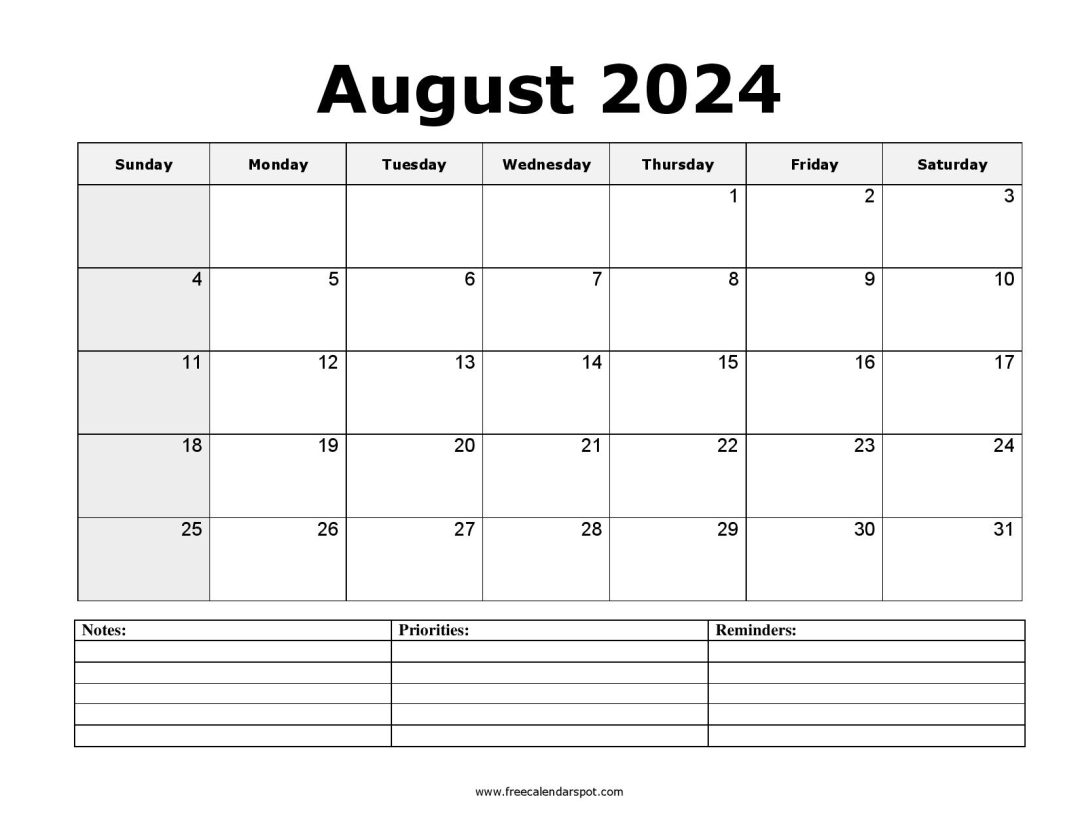 Free August 2024 Calendar Printable | PDF, Word