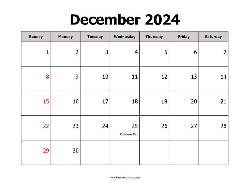 Printable Calendar December 2024