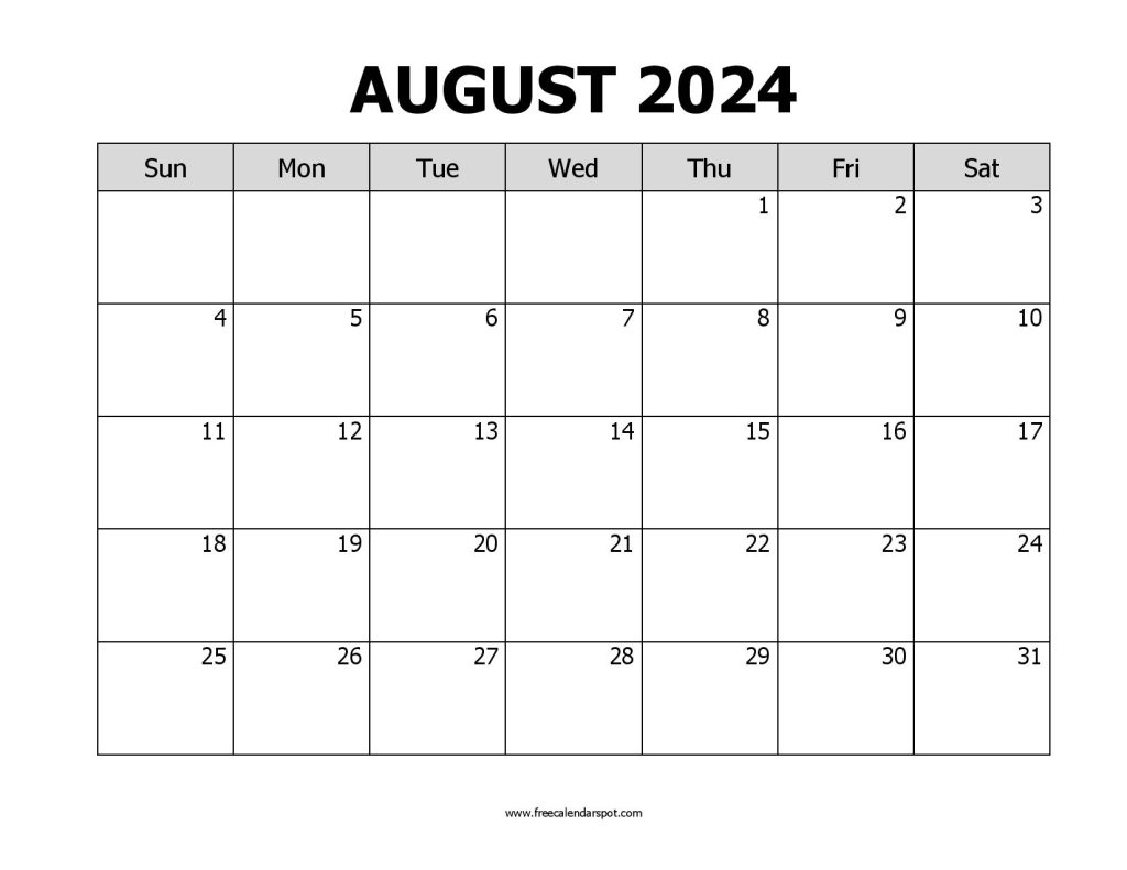 Free August 2024 Calendar Printable | PDF, Word