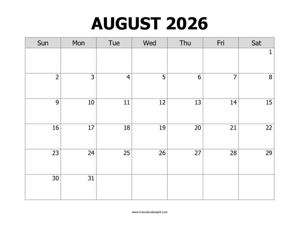 August 2026 Printable Calendar