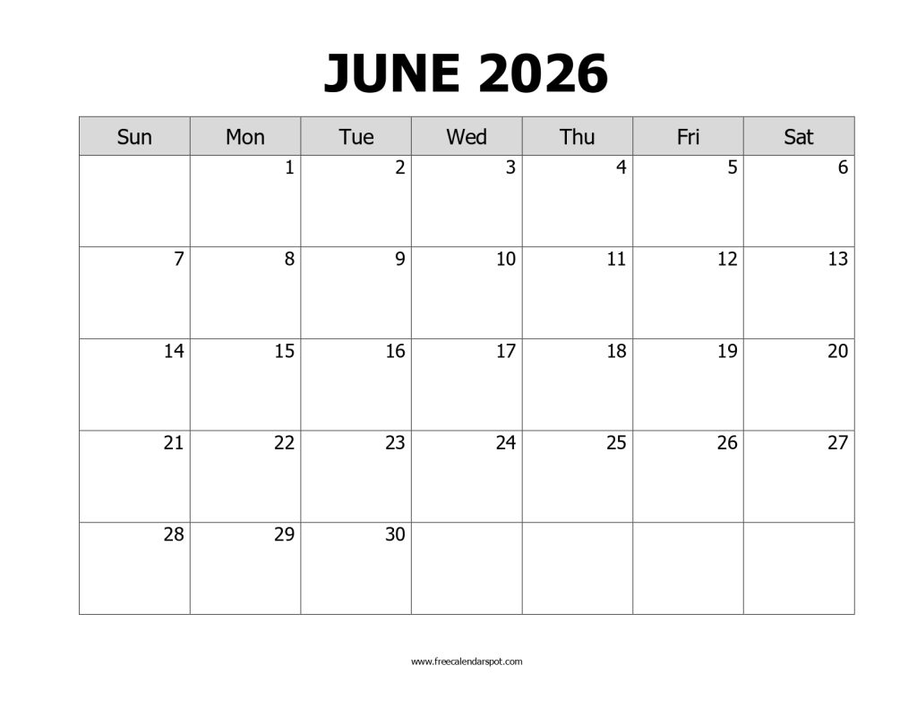 June 2026 Calendar Printable