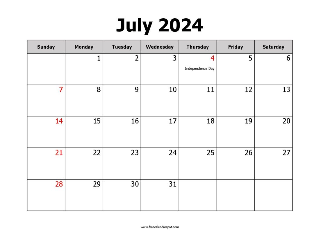 Free July 2024 Calendar Printable | PDF, Word