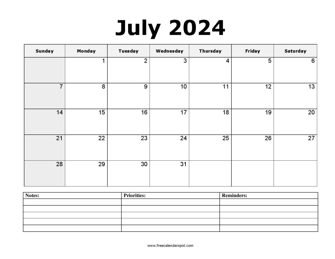 Free July 2024 Calendar Printable 