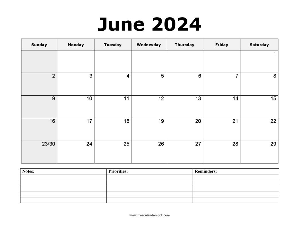 Printable June 2024 Calendar