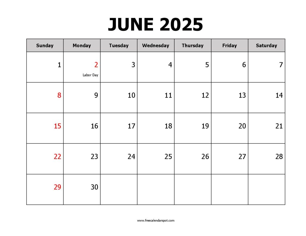 Printable June 2025 Calendar