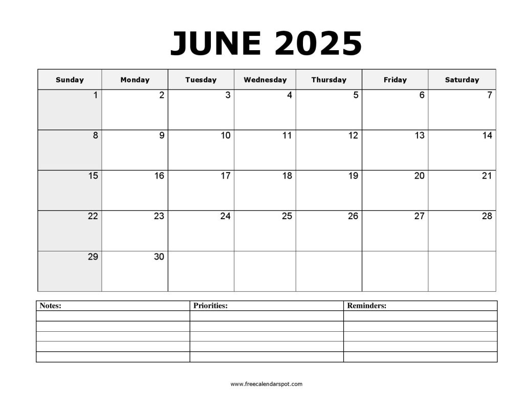 June 2025 Calendar Printable