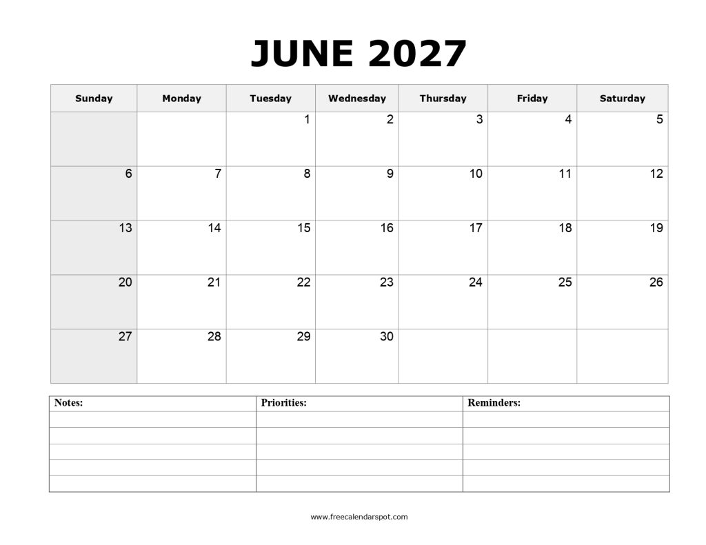 June 2027 Calendar Printable