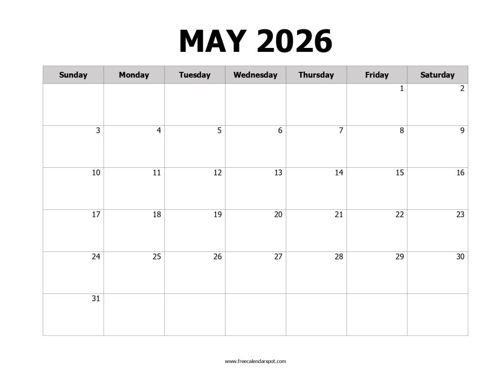 Printable Calendar May 2026