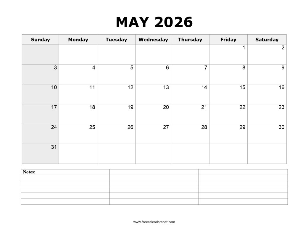 Printable May 2026 Calendar