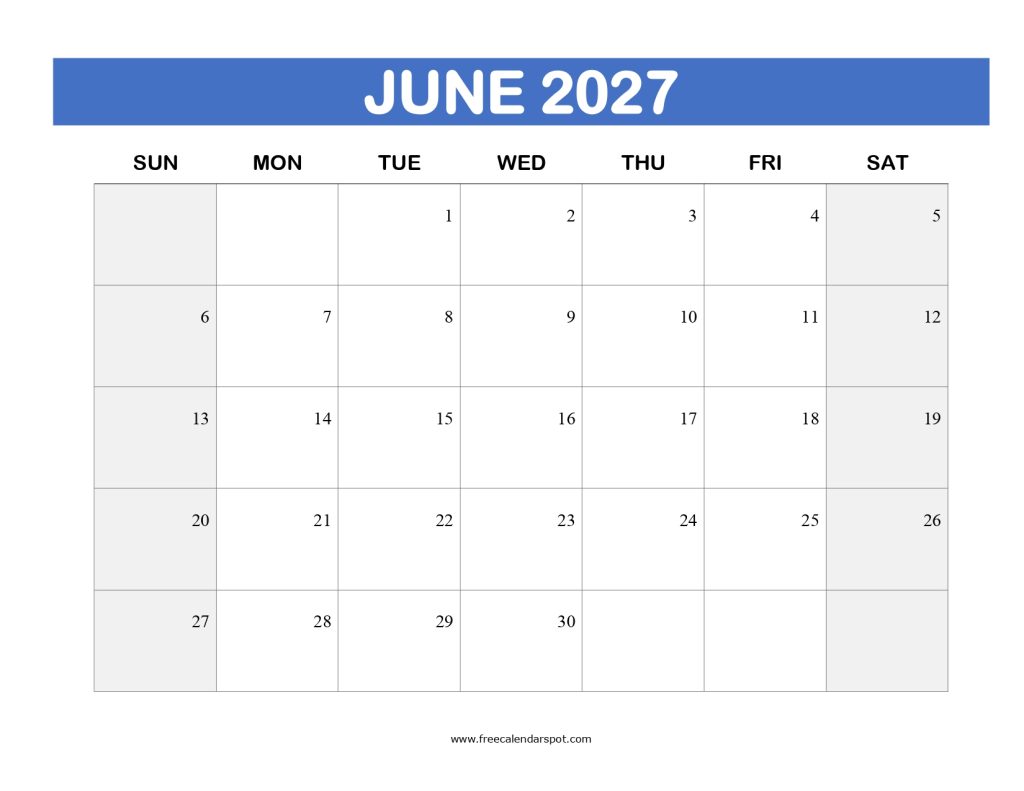 Printable Calendar June 2027