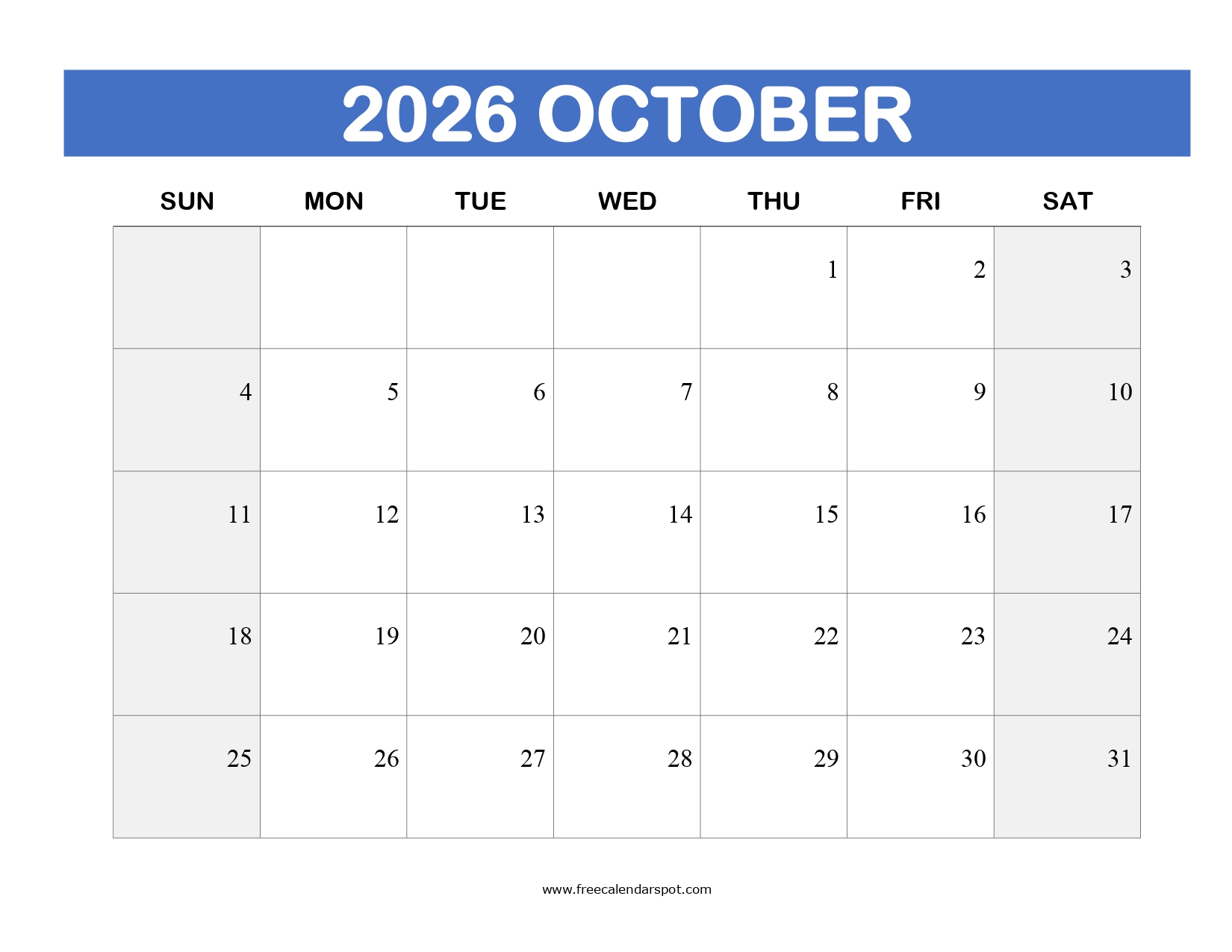 Free October 2026 Calendar Printable | PDF, Word