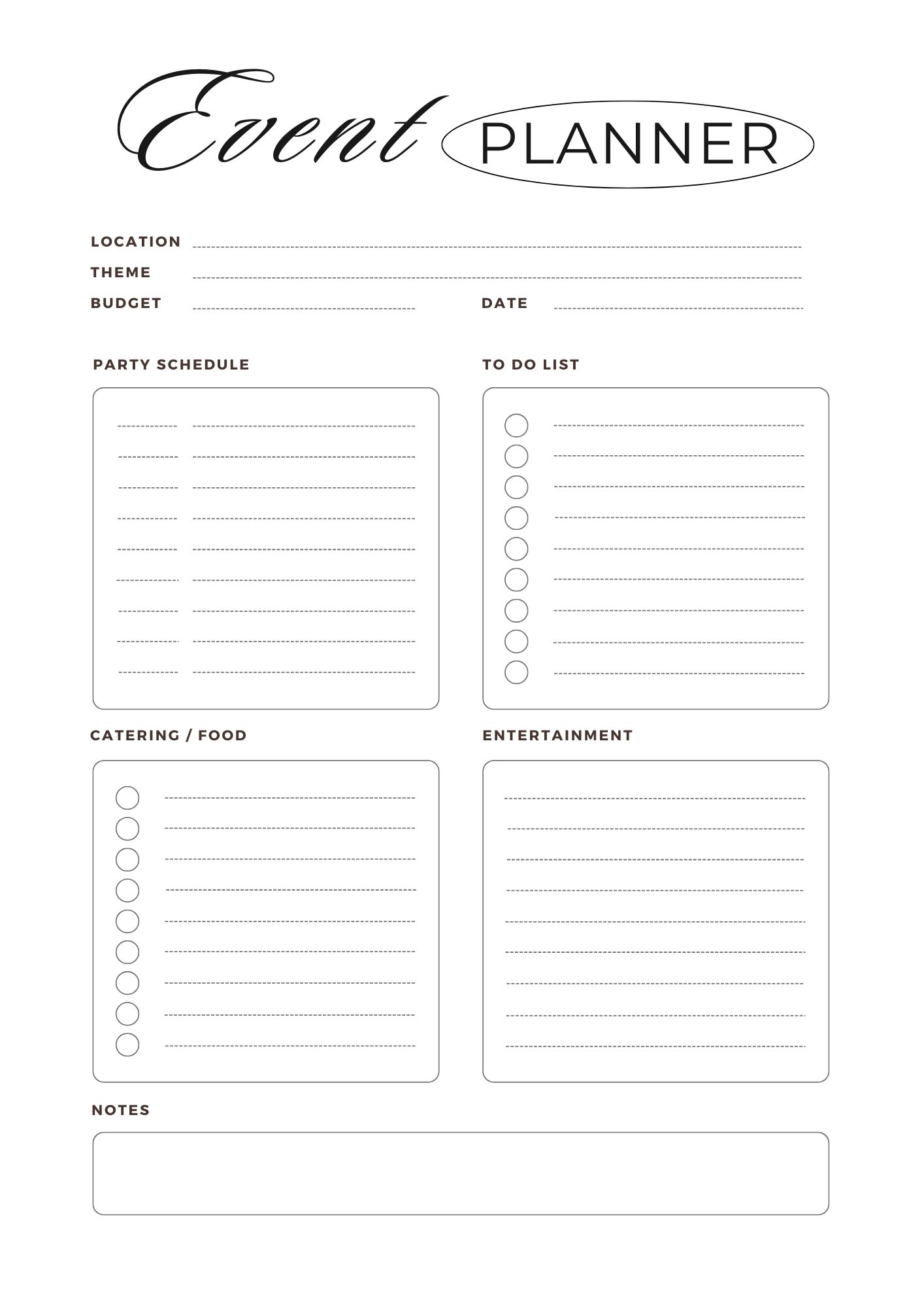 Printable event planning template