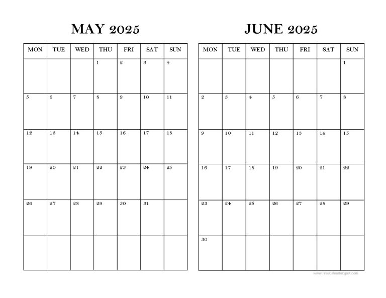 May and June 2025 Calendars Printable TwoMonths
