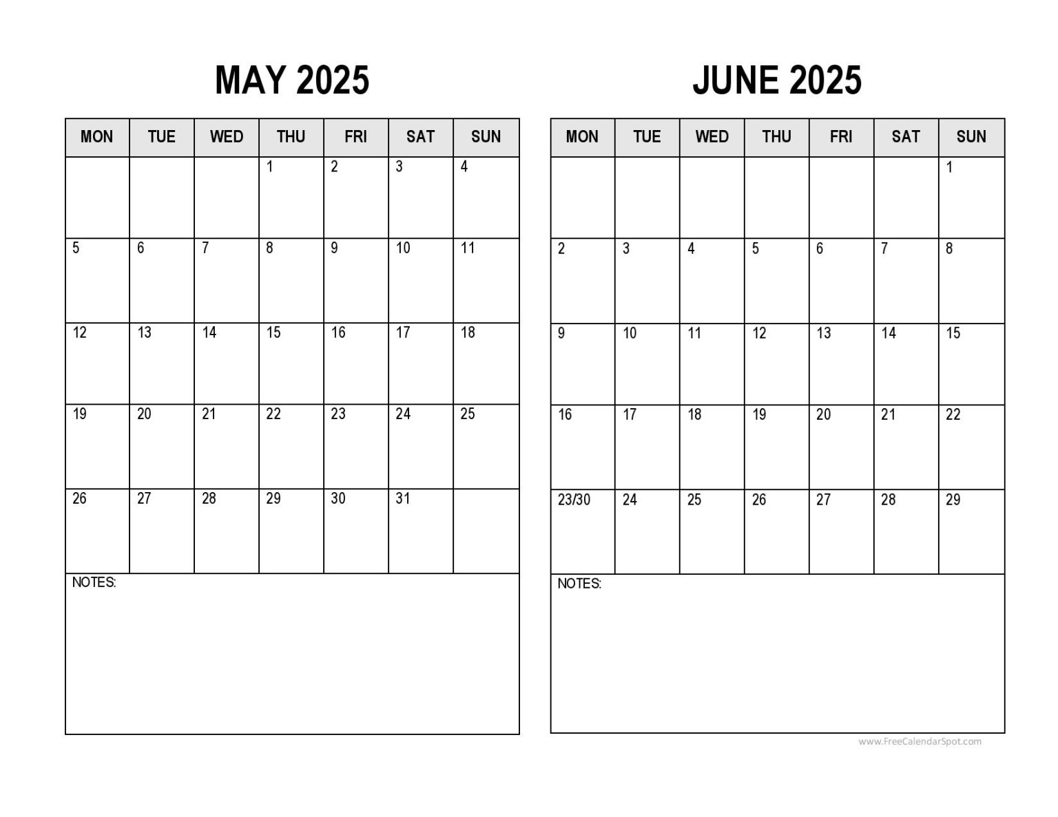 May and June 2025 Calendars | Printable Two-Months