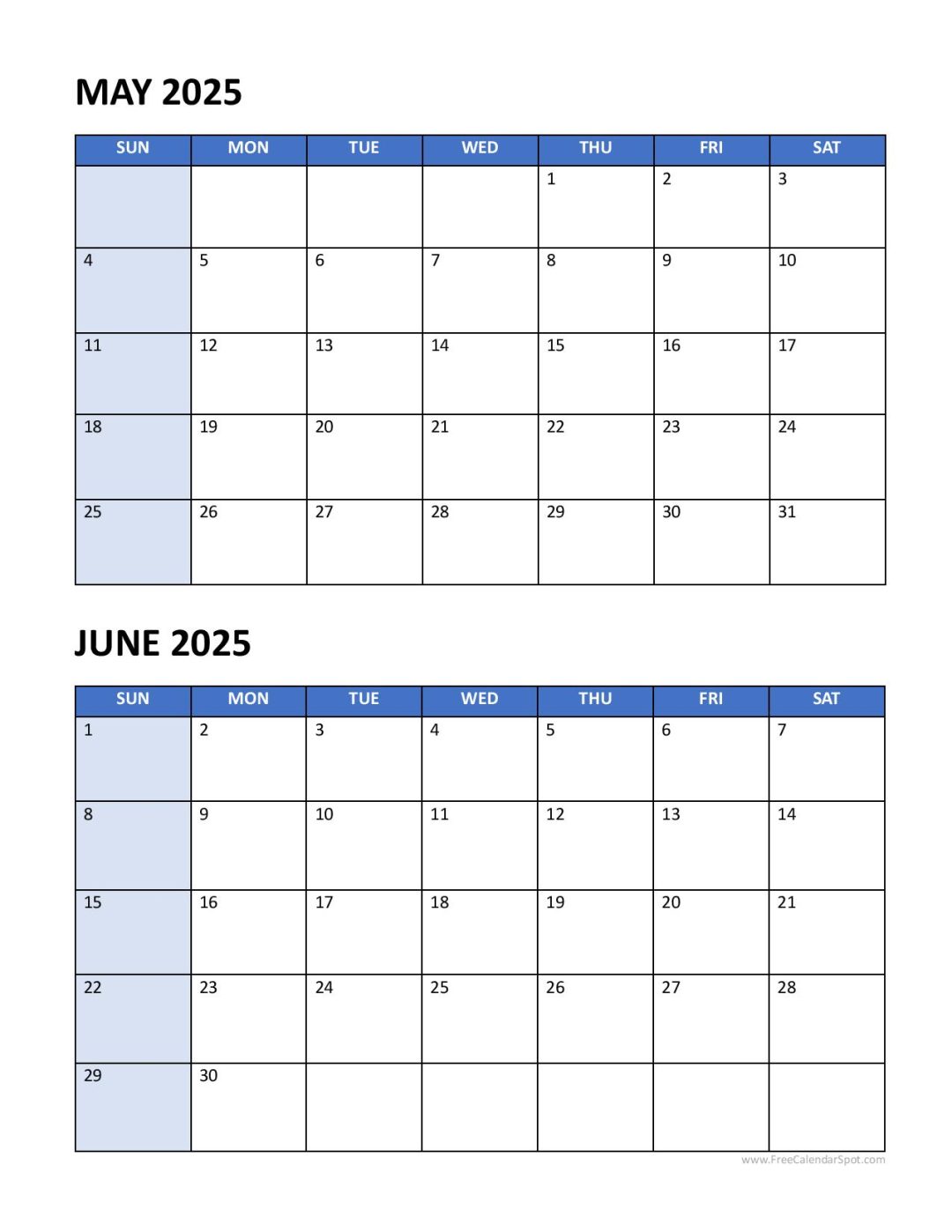 May and June 2025 Calendars | Printable Two-Months