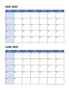 May and June 2025 Calendars | Printable Two-Months