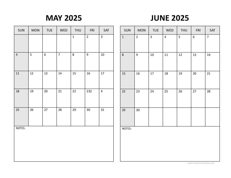 May and June 2025 Calendars | Printable Two-Months