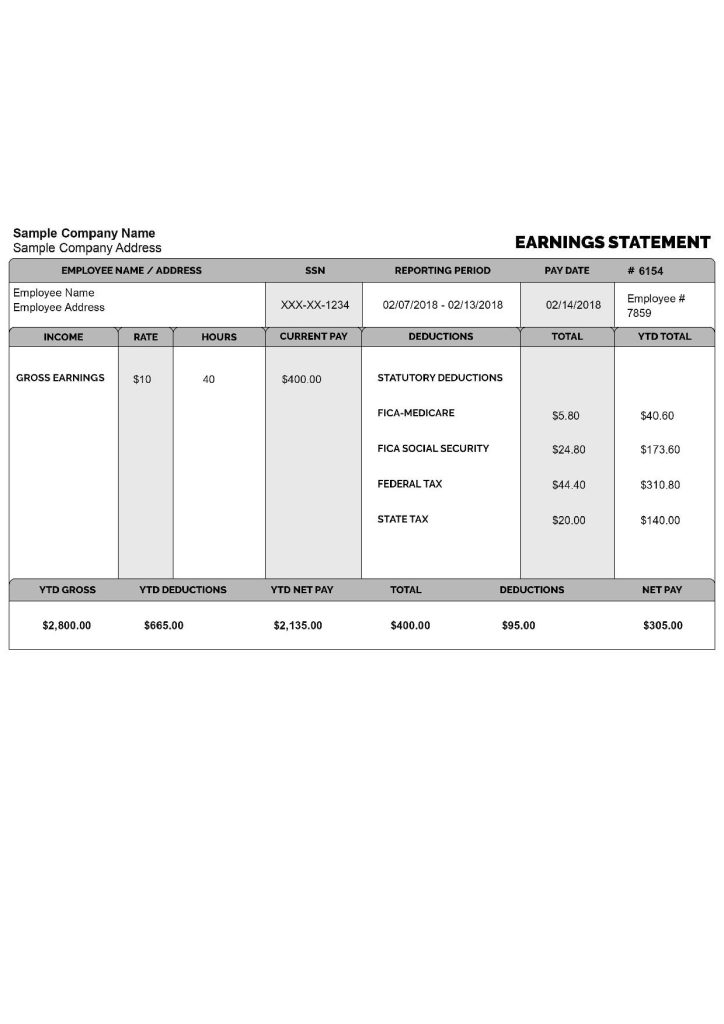 Printable Pay Stub Template PDF