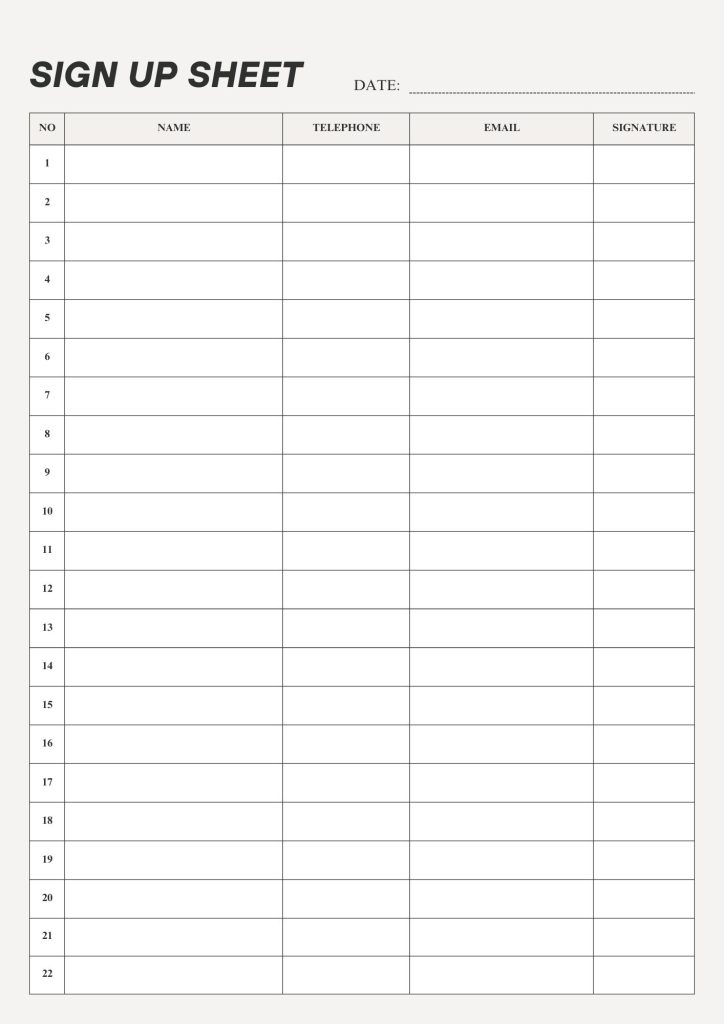 Signup Sheet Template