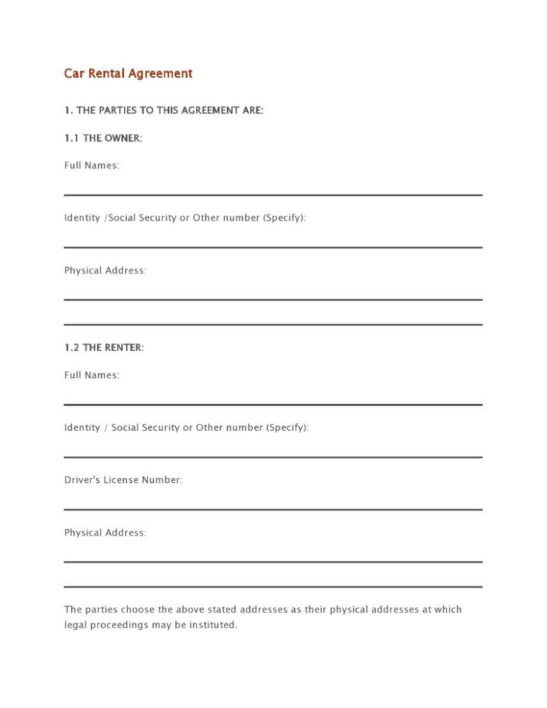 Car Rental Agreement Form & Template